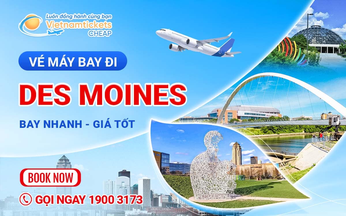 vé máy bay đi Des Moines